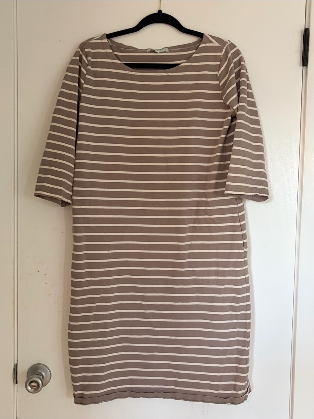 Grey & White Striped Midi Dress